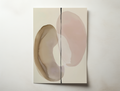 Arcelle minimalist abstract wall art featuring two soft organic shapes in neutral tones divided by a bold vertical line