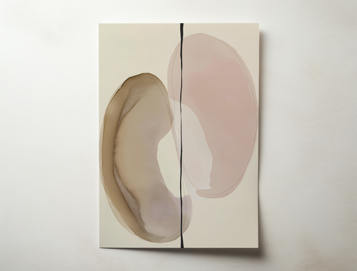 Arcelle minimalist abstract wall art featuring two soft organic shapes in neutral tones divided by a bold vertical line