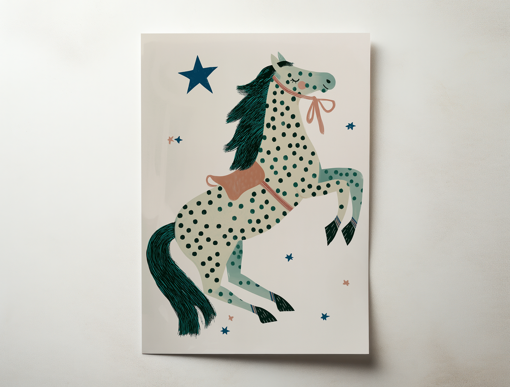 Astrid whimsical horse illustration kids room wall art