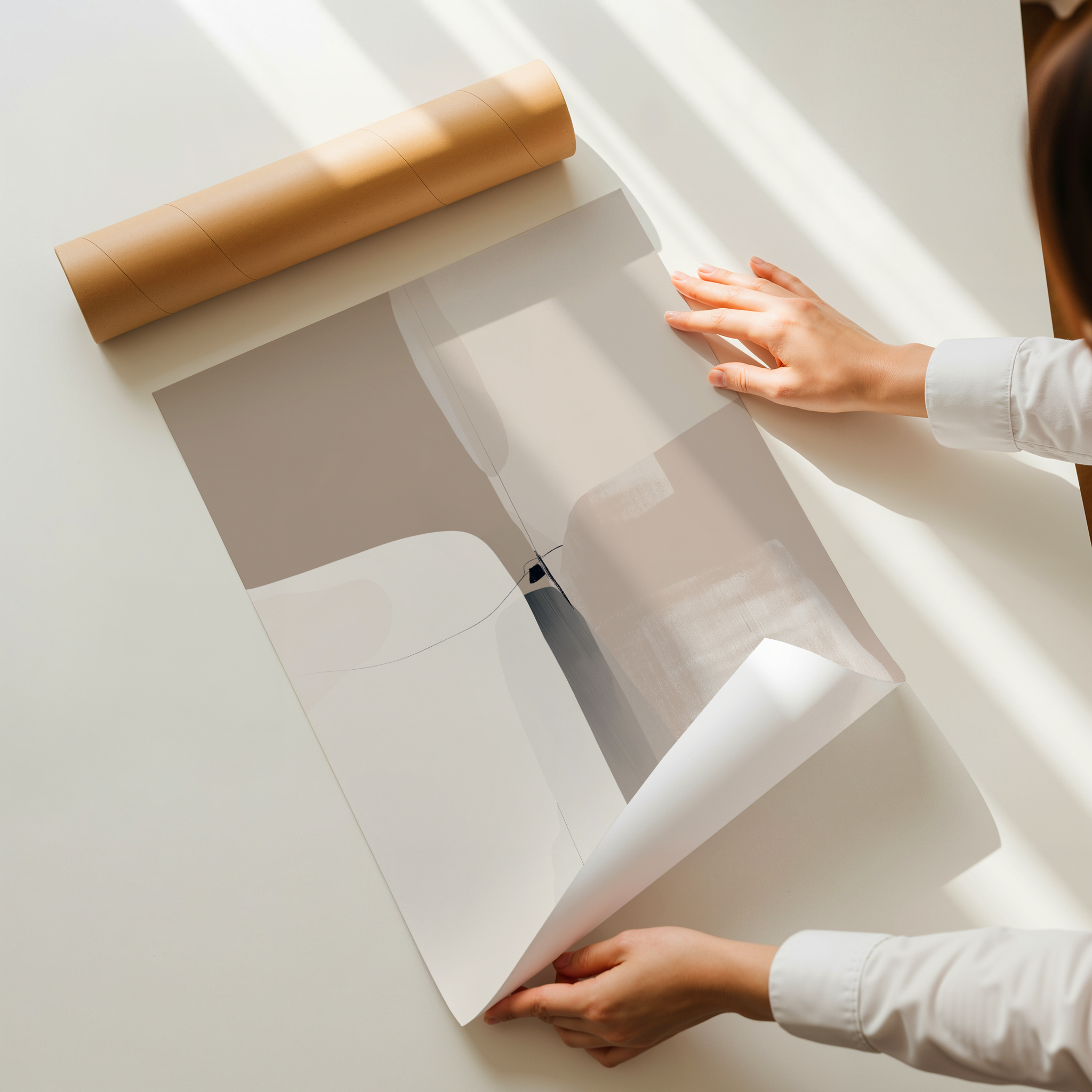 Minimal abstract art print featuring soft beige and neutral tones with gentle flowing shapes – Sorel wall art