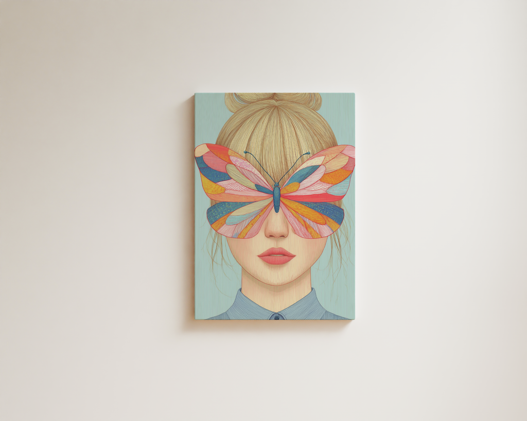 soft butterfly wall art feminine portrait pastel colors modern canvas