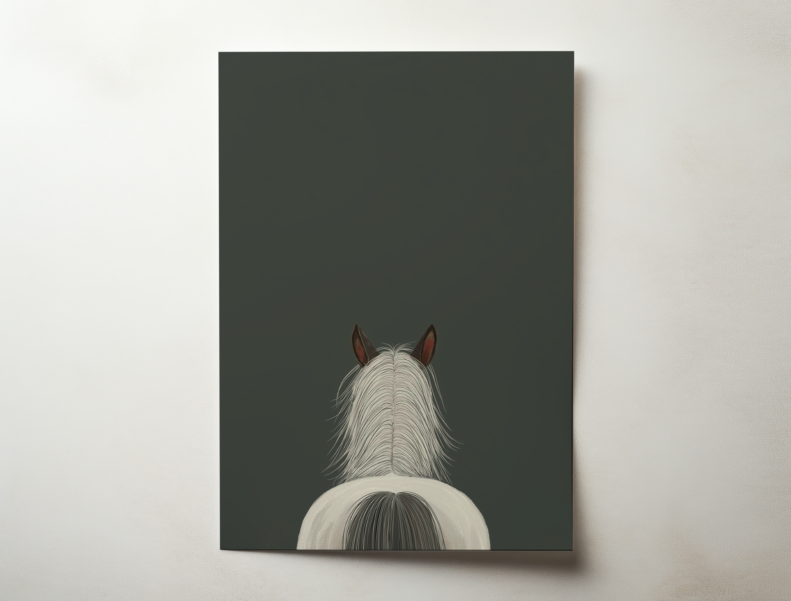 Skye minimalist horse illustration wall art with dark green background