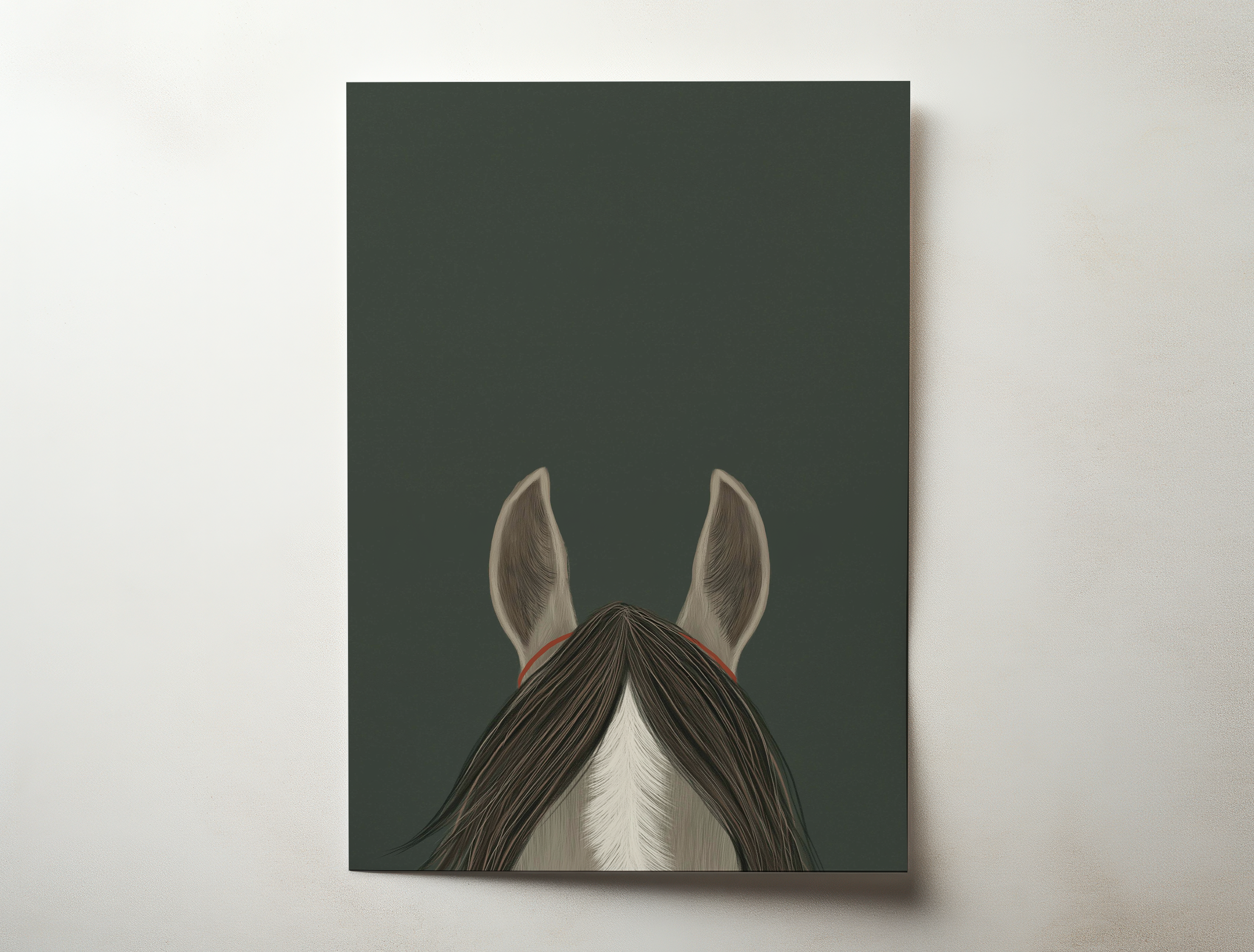 Frey minimalist horse illustration wall art with forest green background