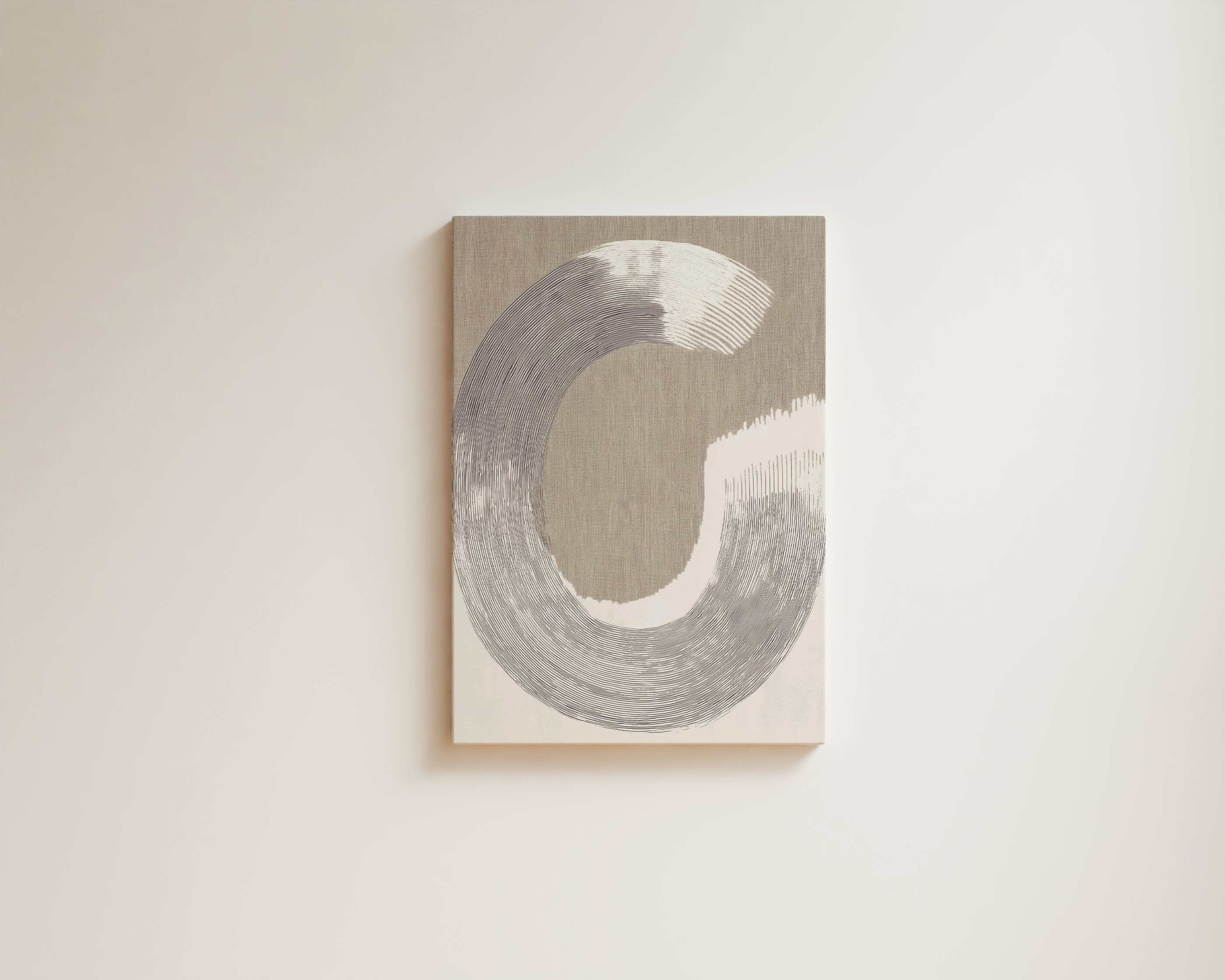 Minimalist abstract wall art with circular line composition on neutral background