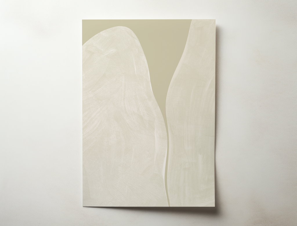 Minimal abstract art print with soft neutral tones and organic flowing shapes