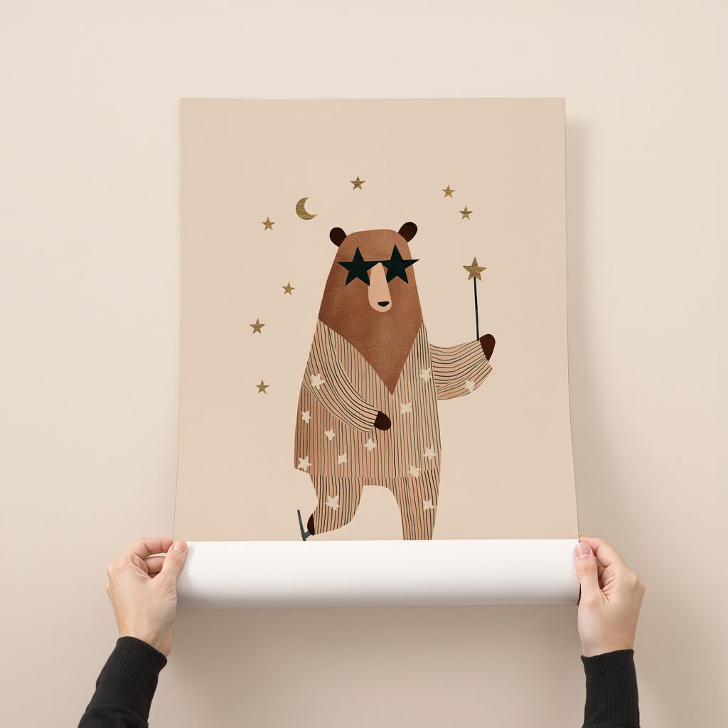 Elio whimsical bear illustration nursery wall art