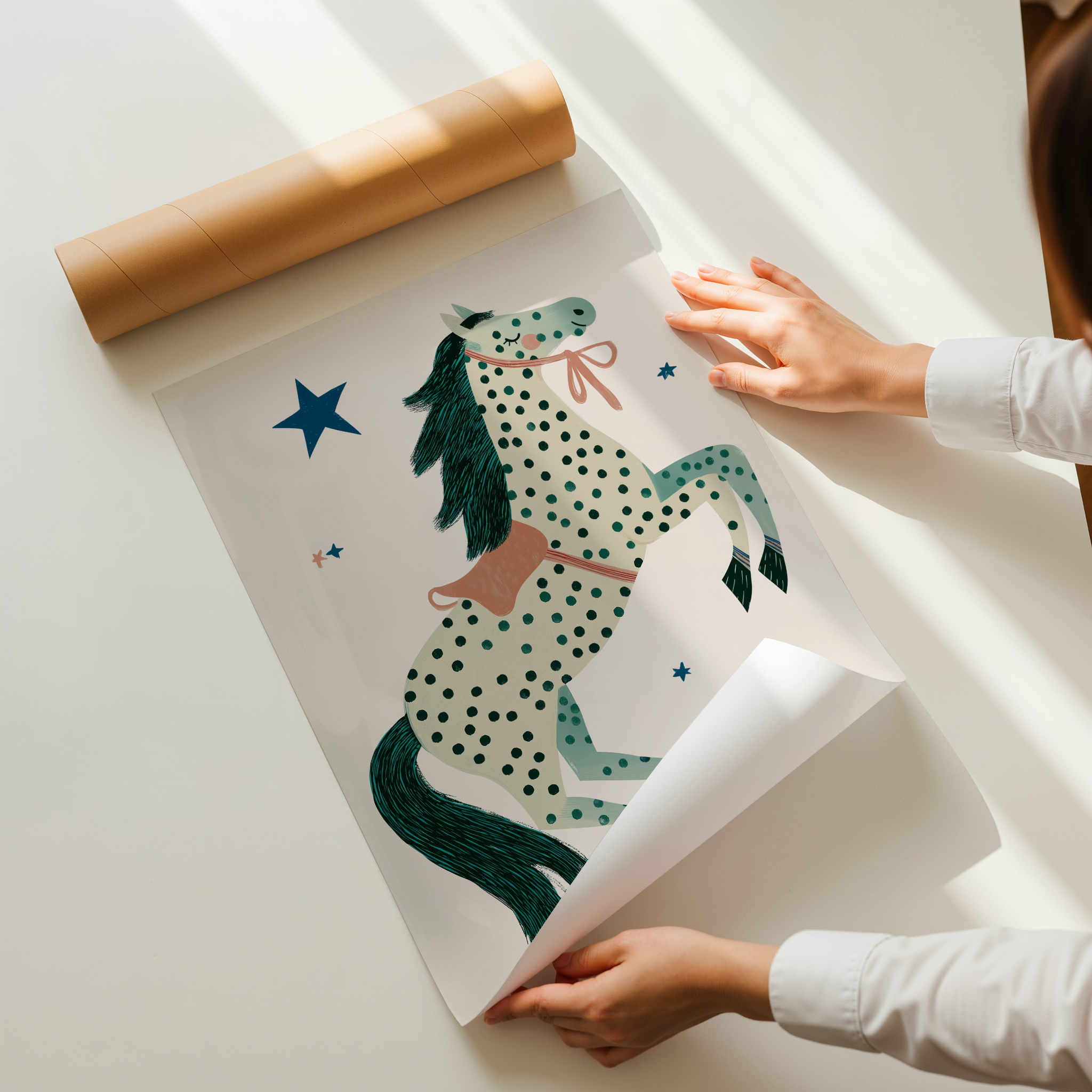 Astrid whimsical horse illustration kids room wall art