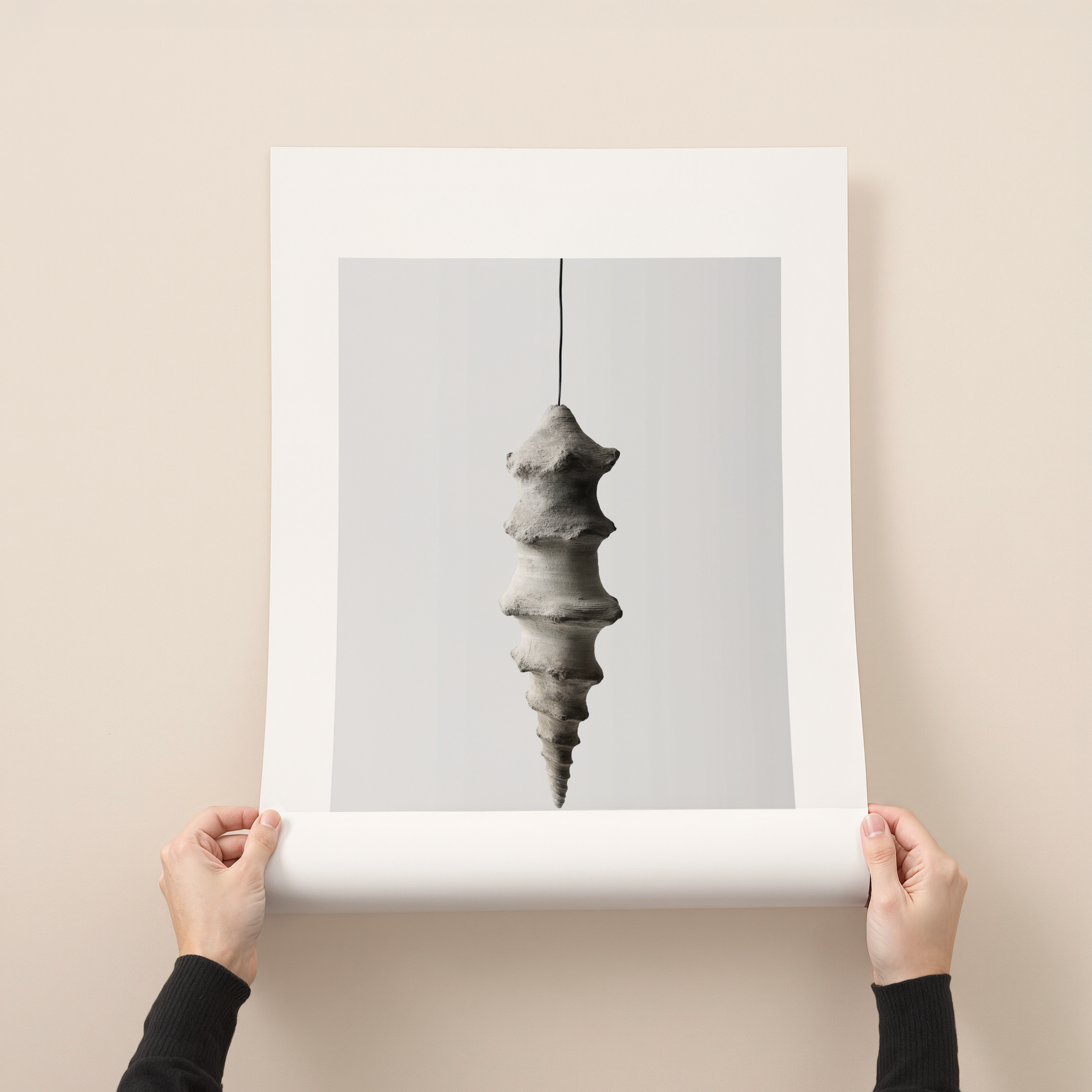 Arvion sculptural minimalist wall art with suspended organic ceramic form