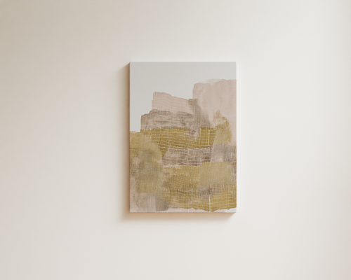 Neutral abstract wall art with layered textures and warm sand tones