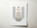 Minimal geometric abstract art print with soft curves and neutral beige tones