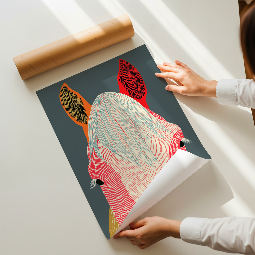 Cobalt modern horse portrait wall art featuring a stylized horse head with bold graphic textures and contrasting colors