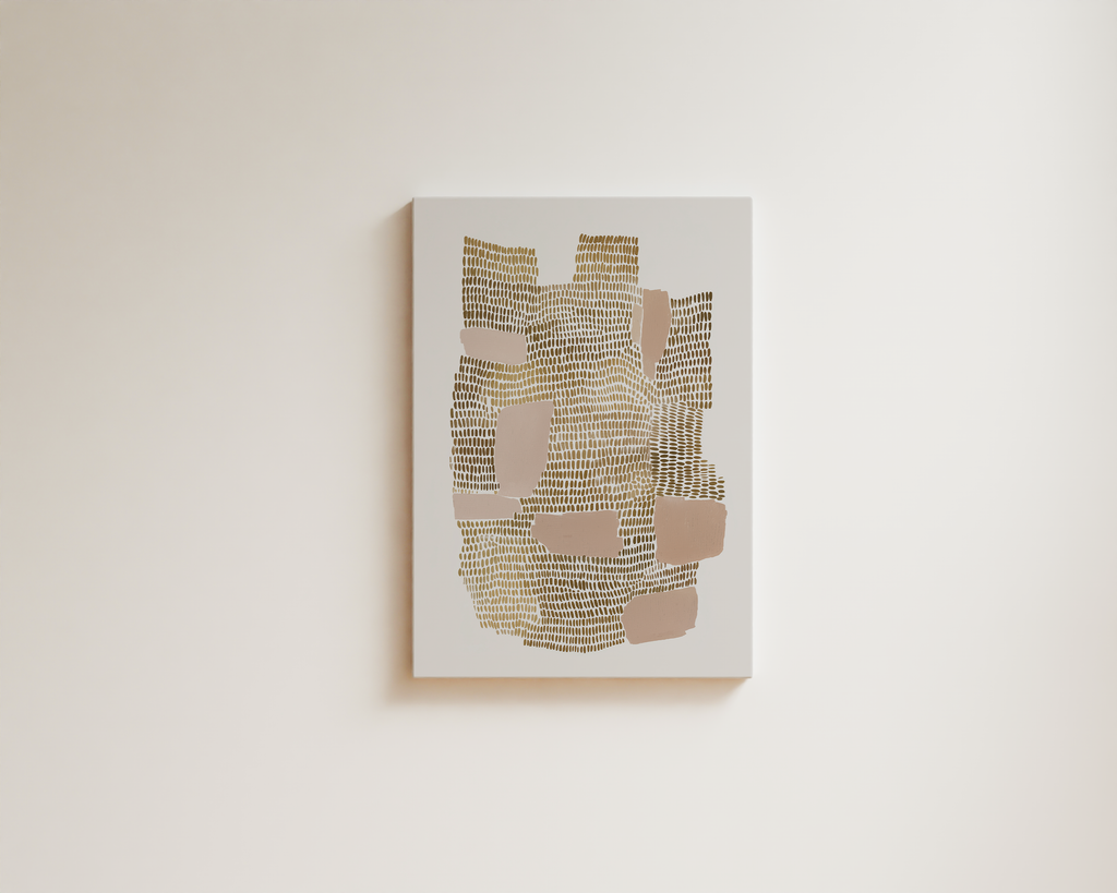 Abstract wall art with gold textured pattern and soft neutral shapes