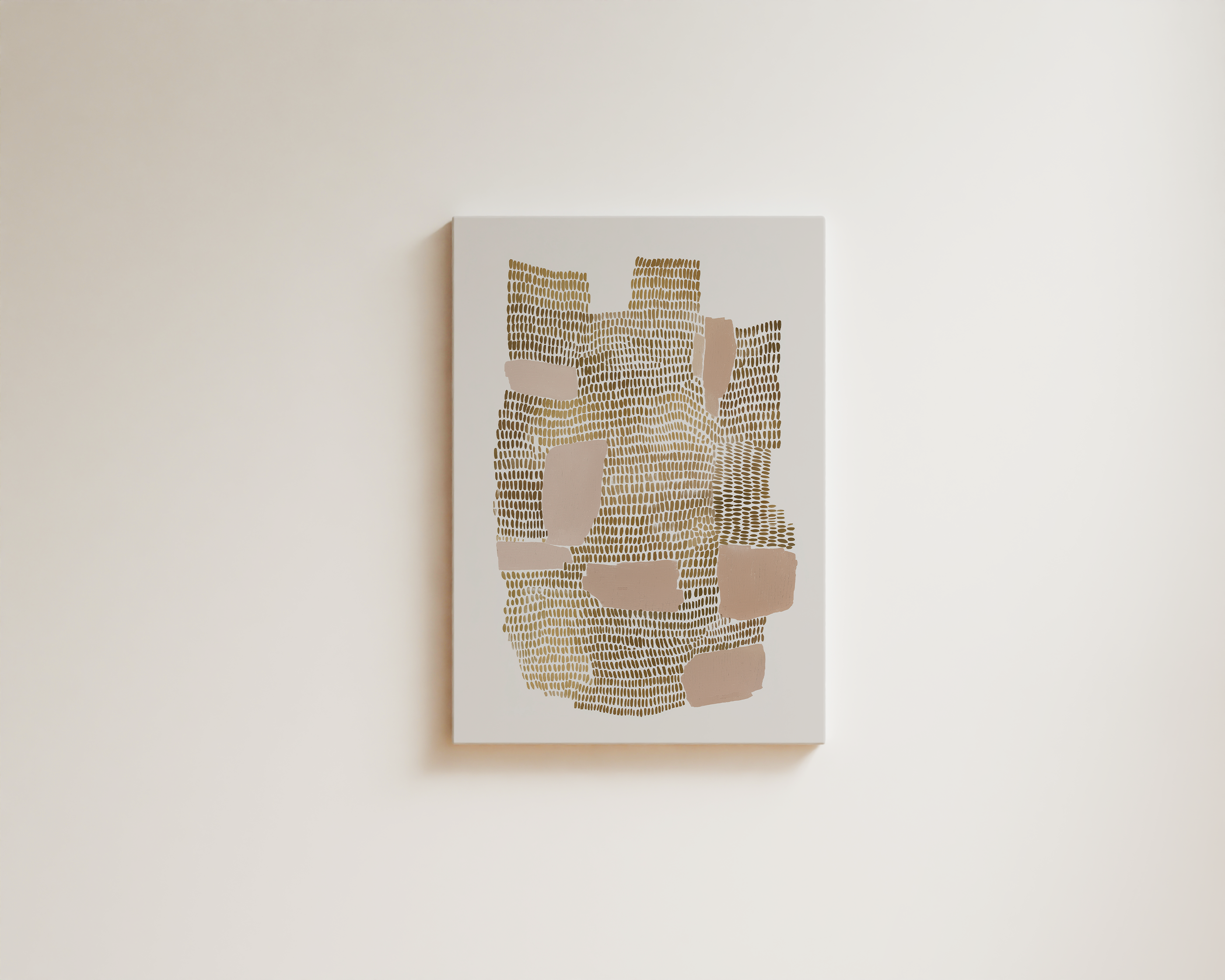 Abstract wall art with gold textured pattern and soft neutral shapes