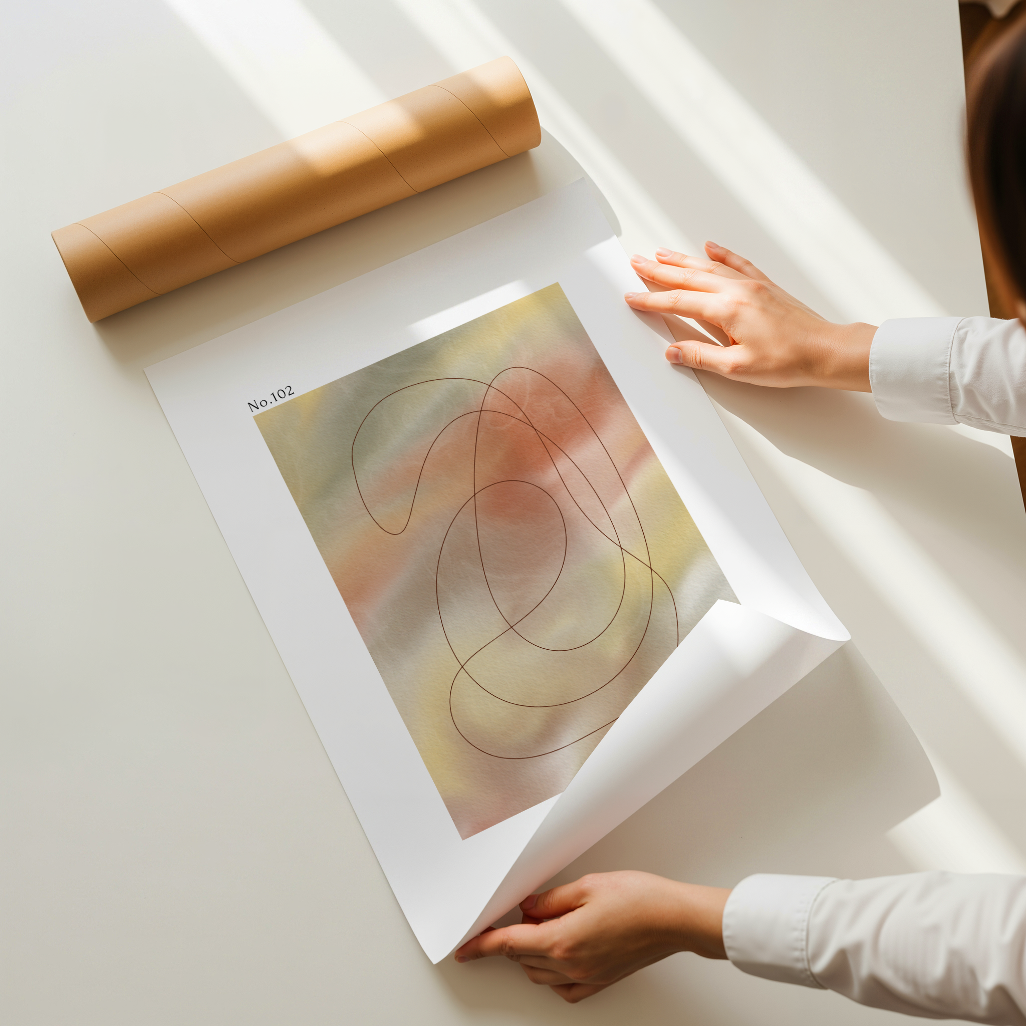 Abstract minimalist art print with flowing lines and warm neutral tones, Mélange by Kit & Kots