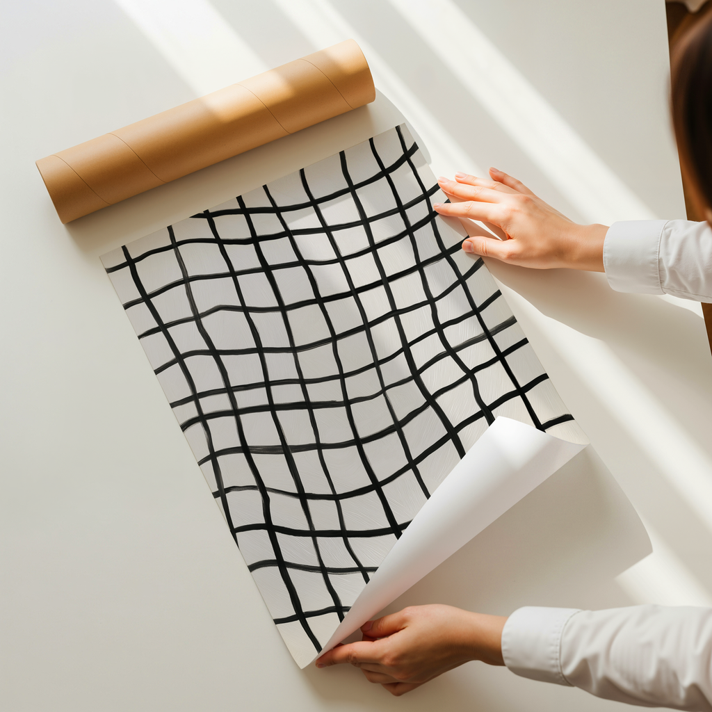 Minimalist abstract wall art print with hand-drawn black lines forming an organic grid on a neutral background