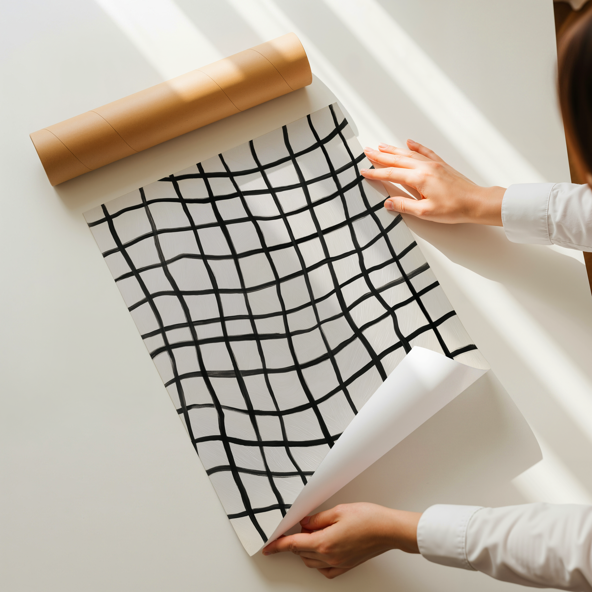 Minimalist abstract wall art print with hand-drawn black lines forming an organic grid on a neutral background