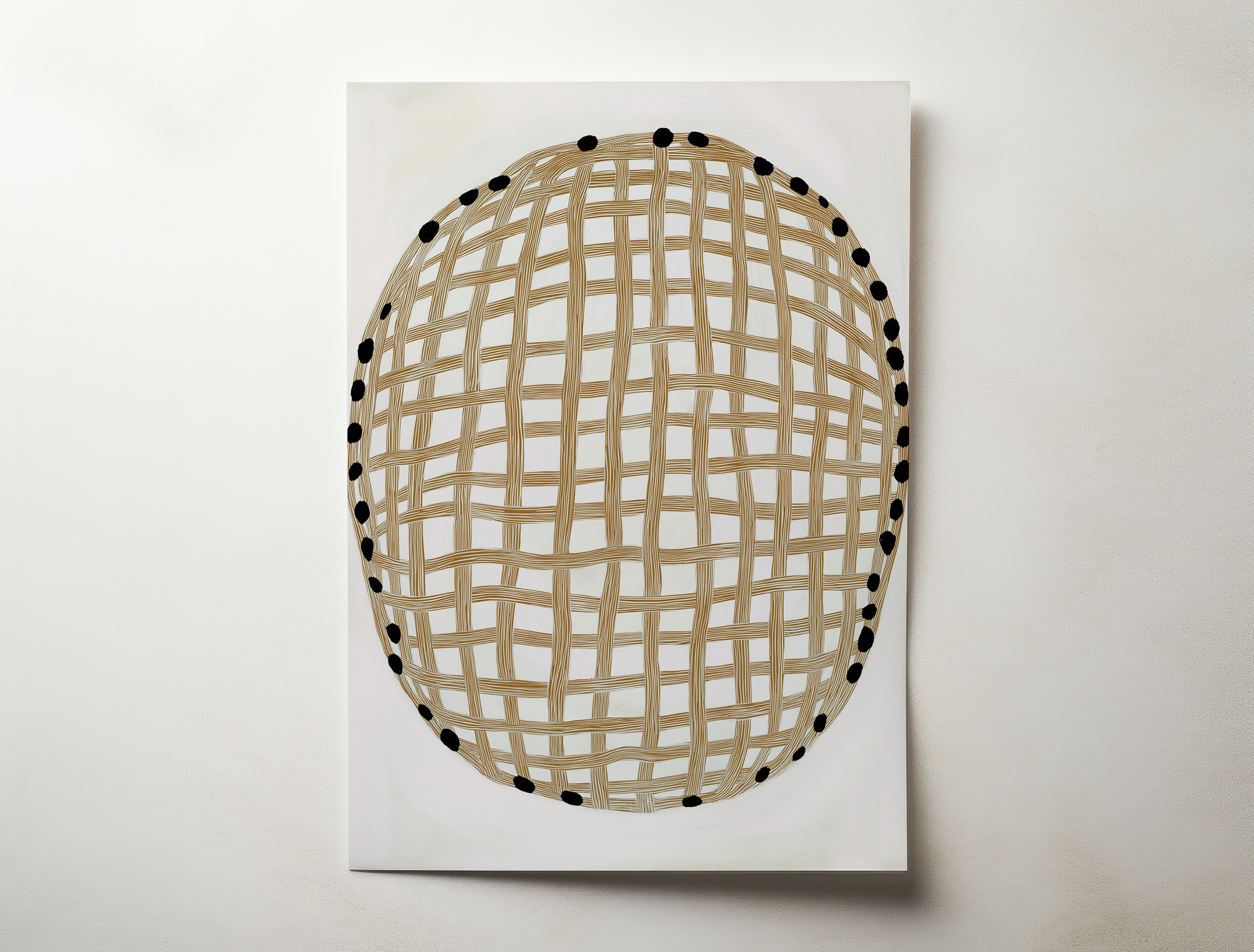 Minimal abstract wall art print with woven vertical and horizontal lines in neutral tones, modern and Scandinavian style.
