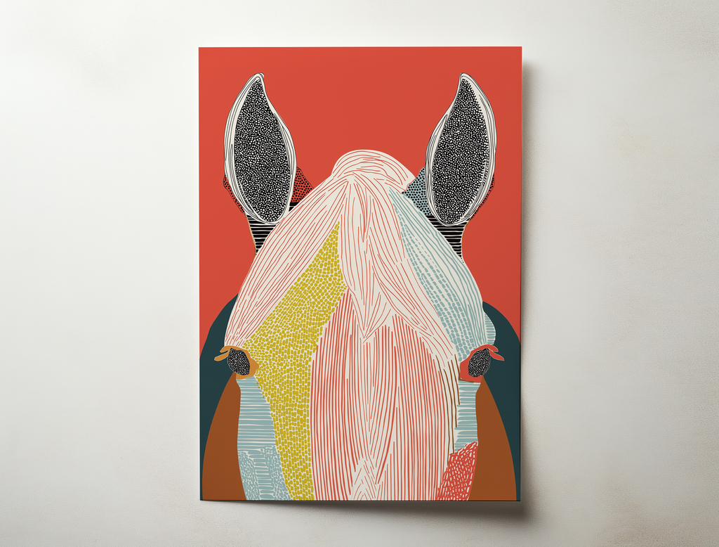Sirocco modern horse portrait wall art featuring a stylized horse head with bold textures and graphic colors