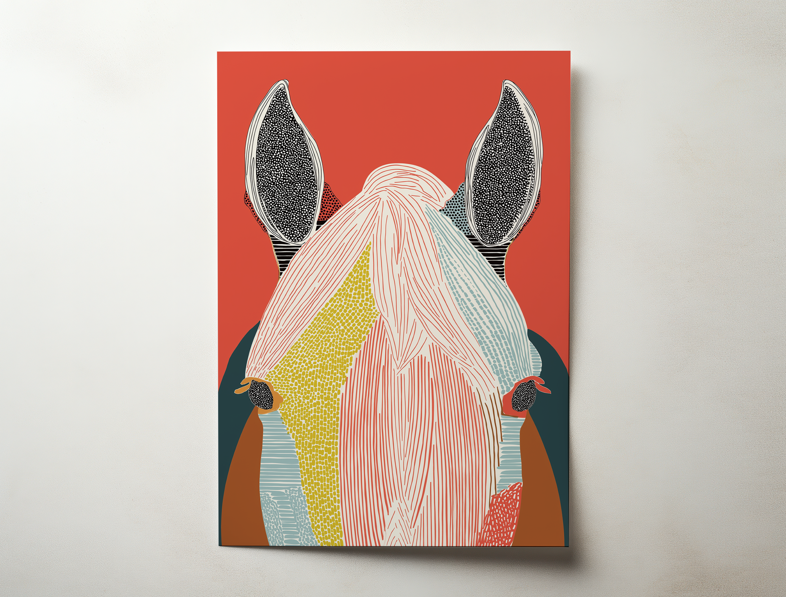 Sirocco modern horse portrait wall art featuring a stylized horse head with bold textures and graphic colors