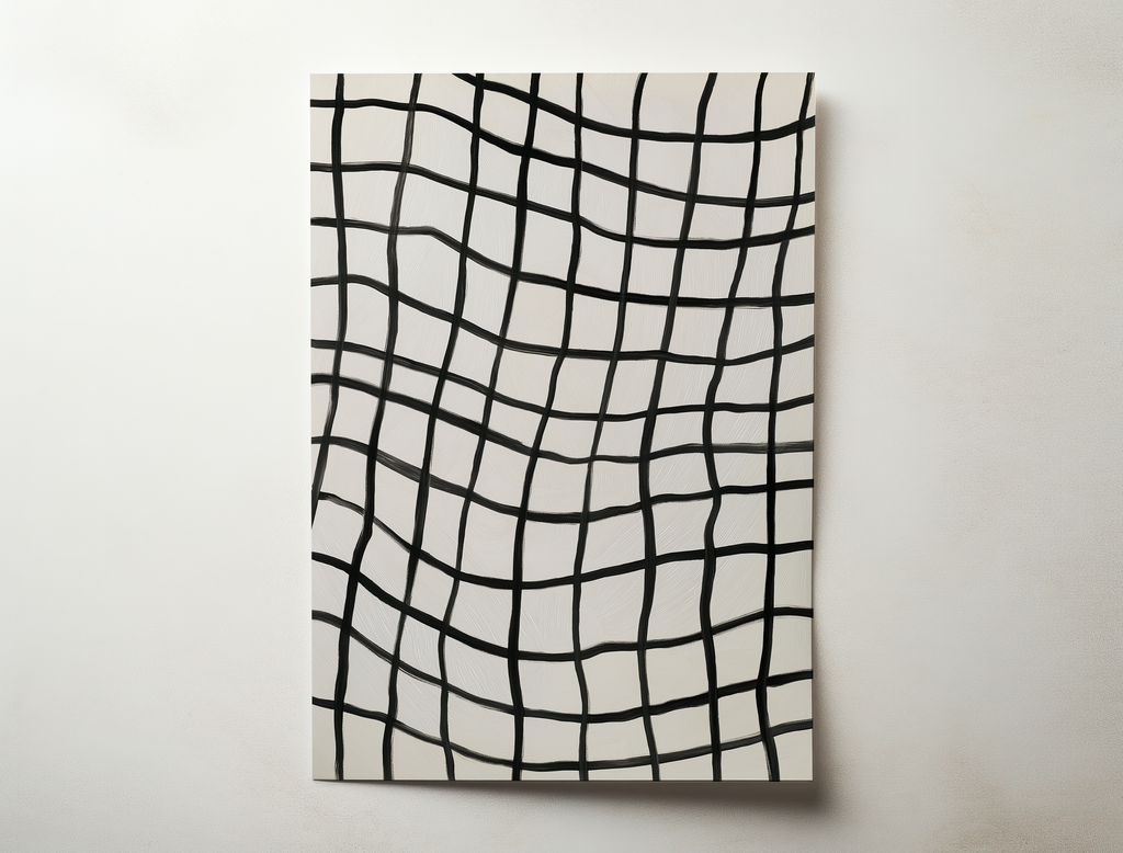 Minimalist abstract wall art print with hand-drawn black lines forming an organic grid on a neutral background