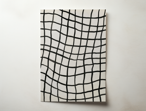 Minimalist abstract wall art print with hand-drawn black lines forming an organic grid on a neutral background