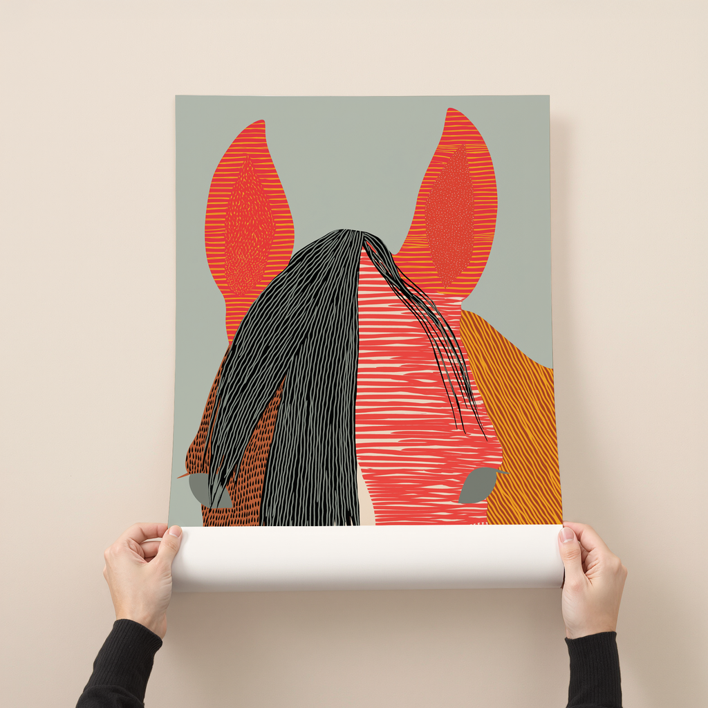 Brando modern horse portrait wall art featuring a stylized horse head with bold graphic textures and contrasting colors