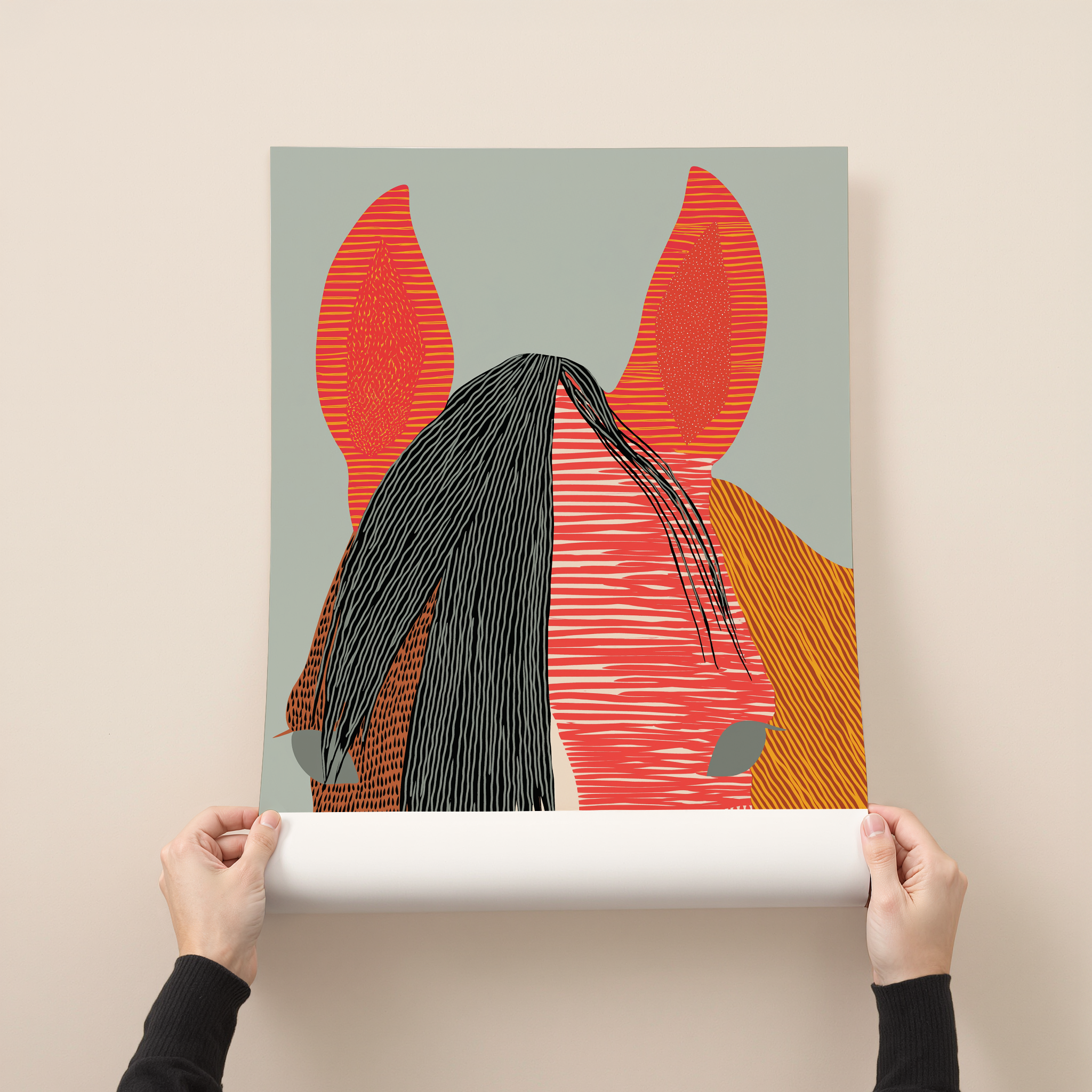 Brando modern horse portrait wall art featuring a stylized horse head with bold graphic textures and contrasting colors