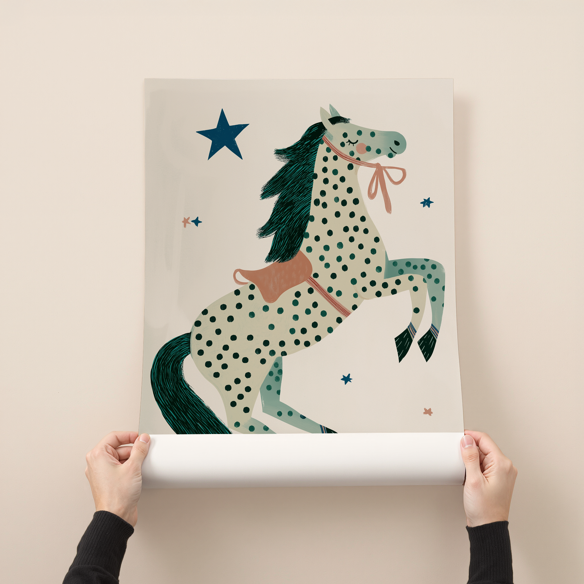 Astrid whimsical horse illustration kids room wall art