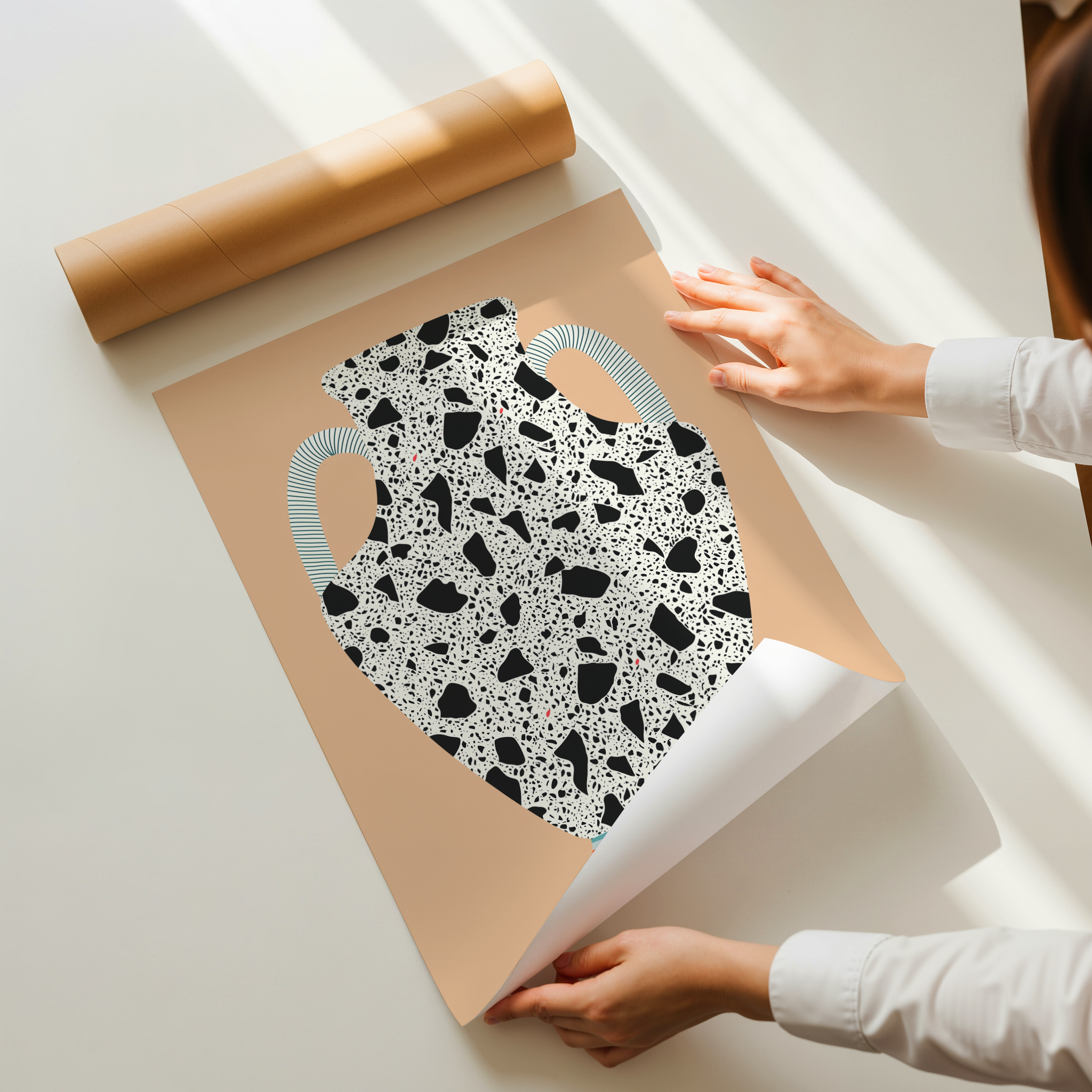 Nerova art print featuring a modern sculptural vessel illustration with layered textures and contemporary tones