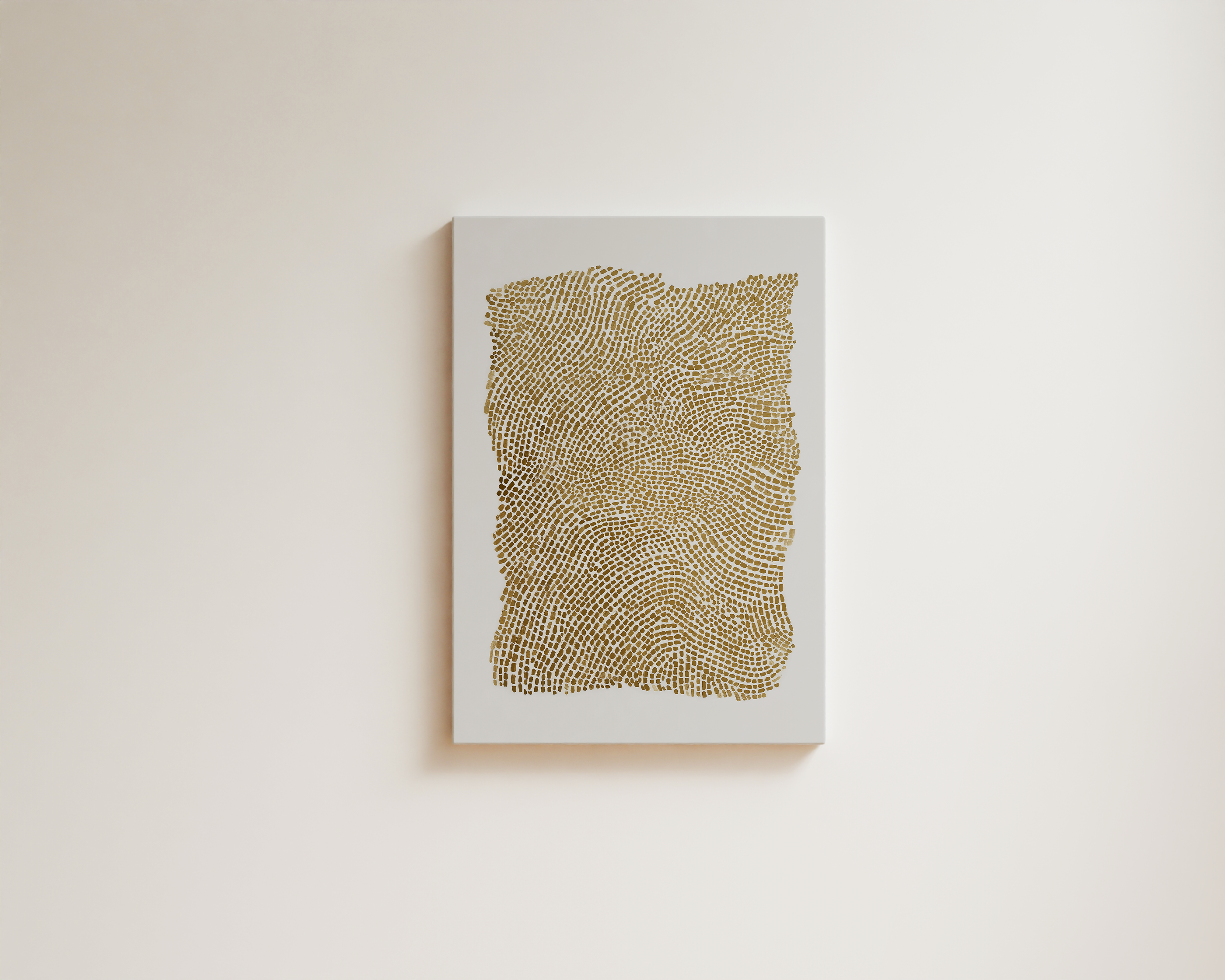 Minimalist abstract wall art with gold textured pattern on neutral background