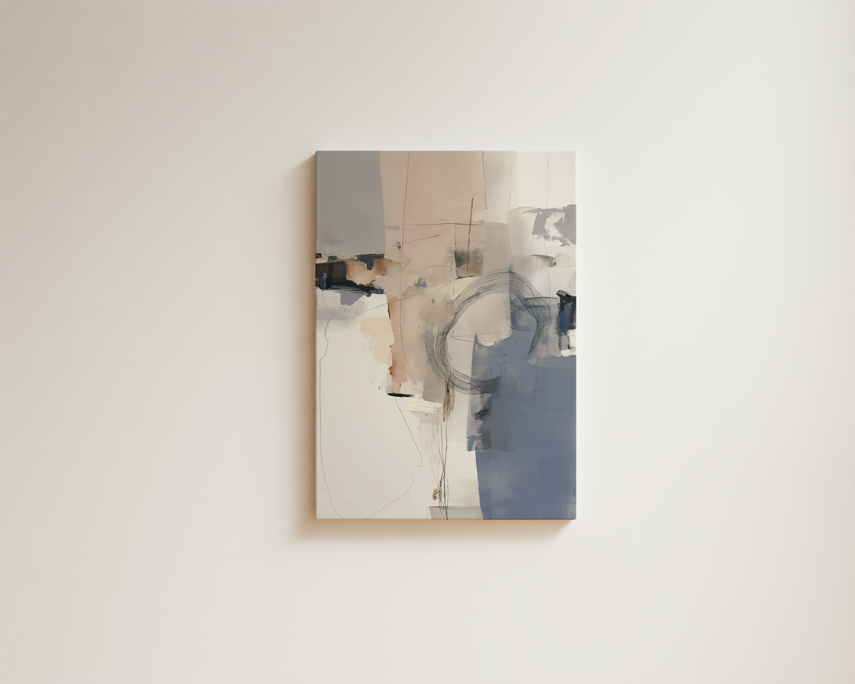 Modern abstract wall art with neutral tones and soft architectural shapes
