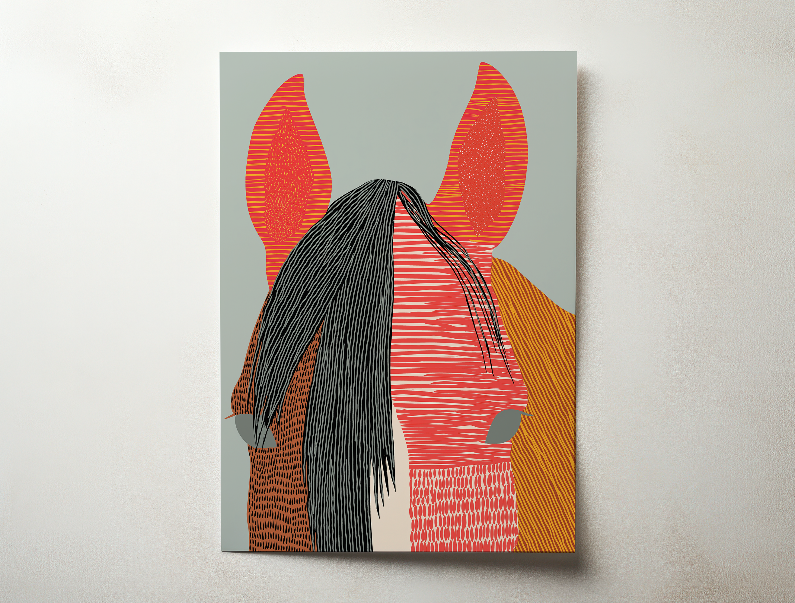 Brando modern horse portrait wall art featuring a stylized horse head with bold graphic textures and contrasting colors