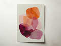 Modern abstract art print with layered translucent terracotta, blush and burgundy shapes on a neutral background