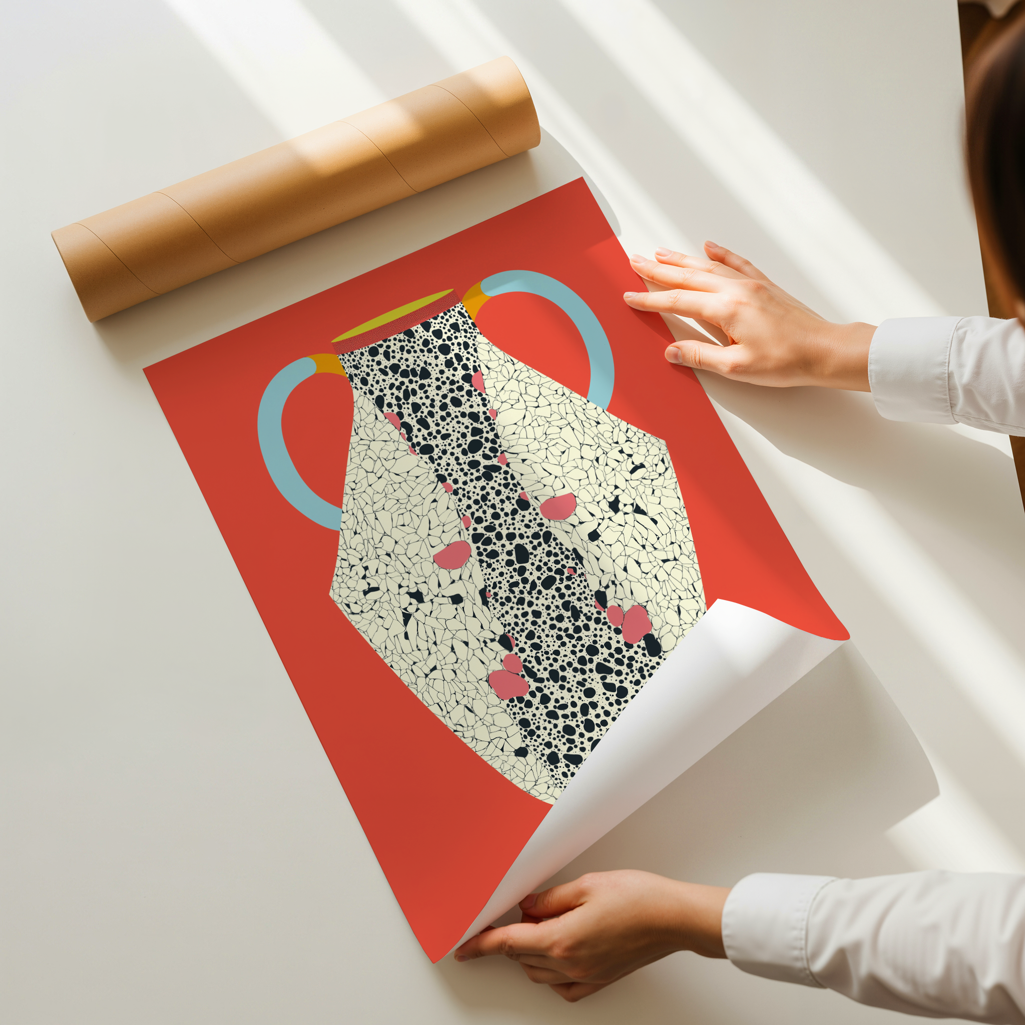 Tavora art print featuring a modern ceramic-inspired illustration with soft geometric shapes and layered textures