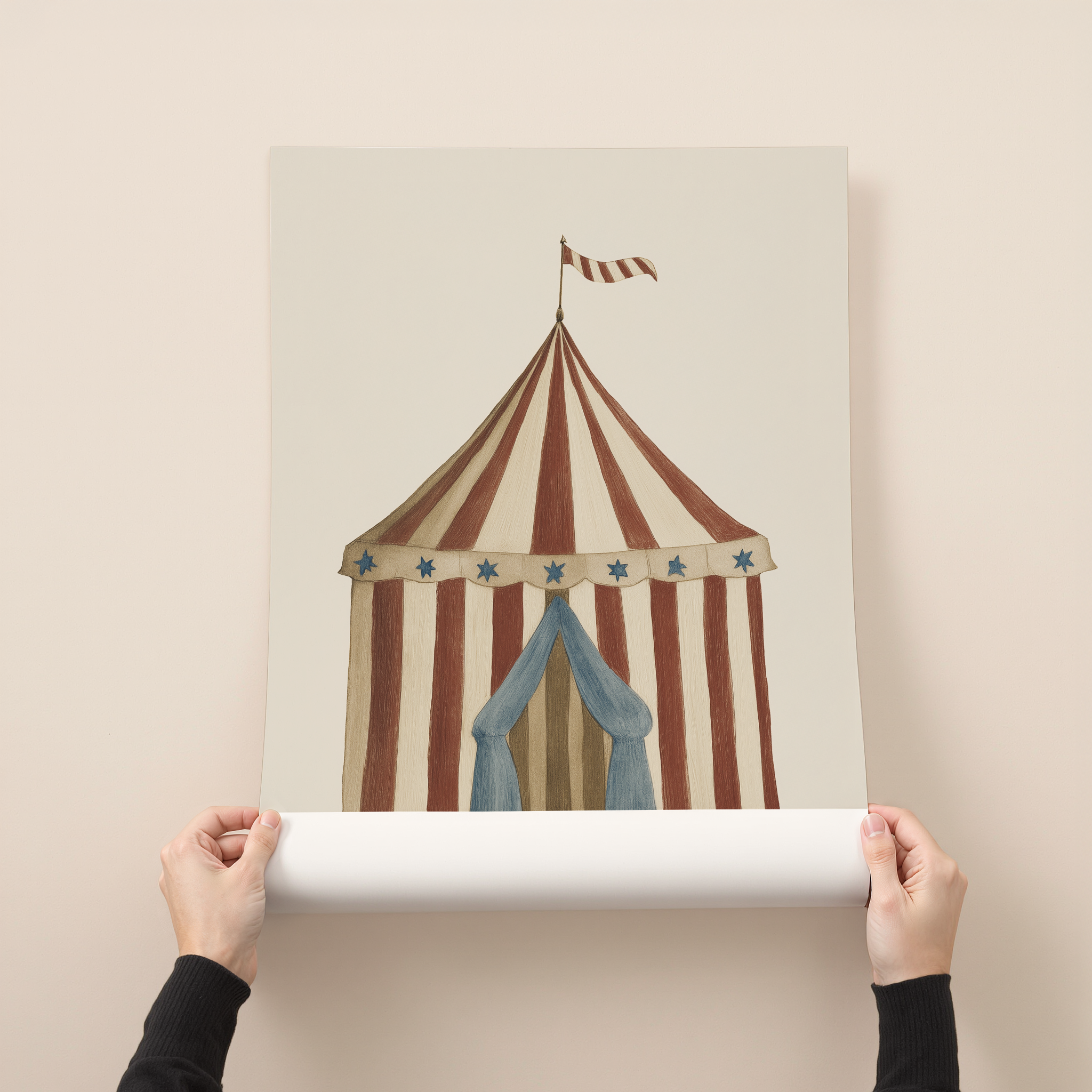 Tivoli vintage circus tent illustration whimsical nursery wall art