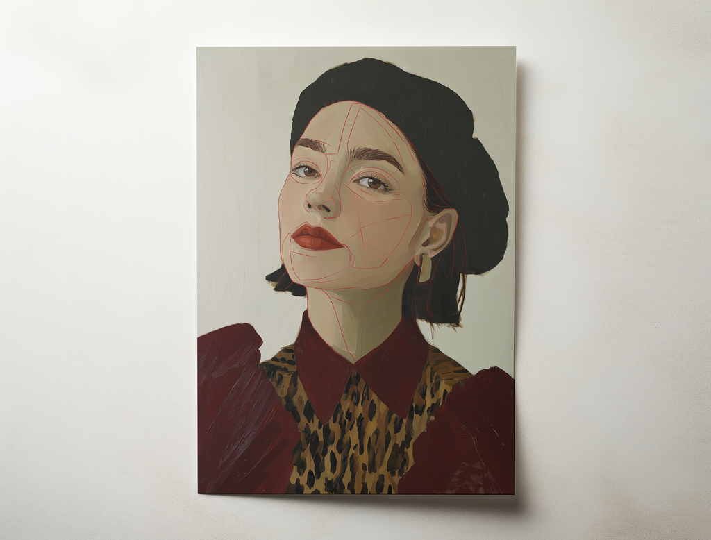 Vivienne modern fashion portrait wall art showing a confident female figure with elegant styling and expressive brushwork