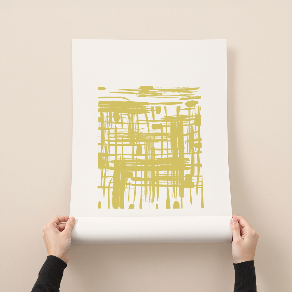 Rinni 2 yellow abstract line minimalist wall art
