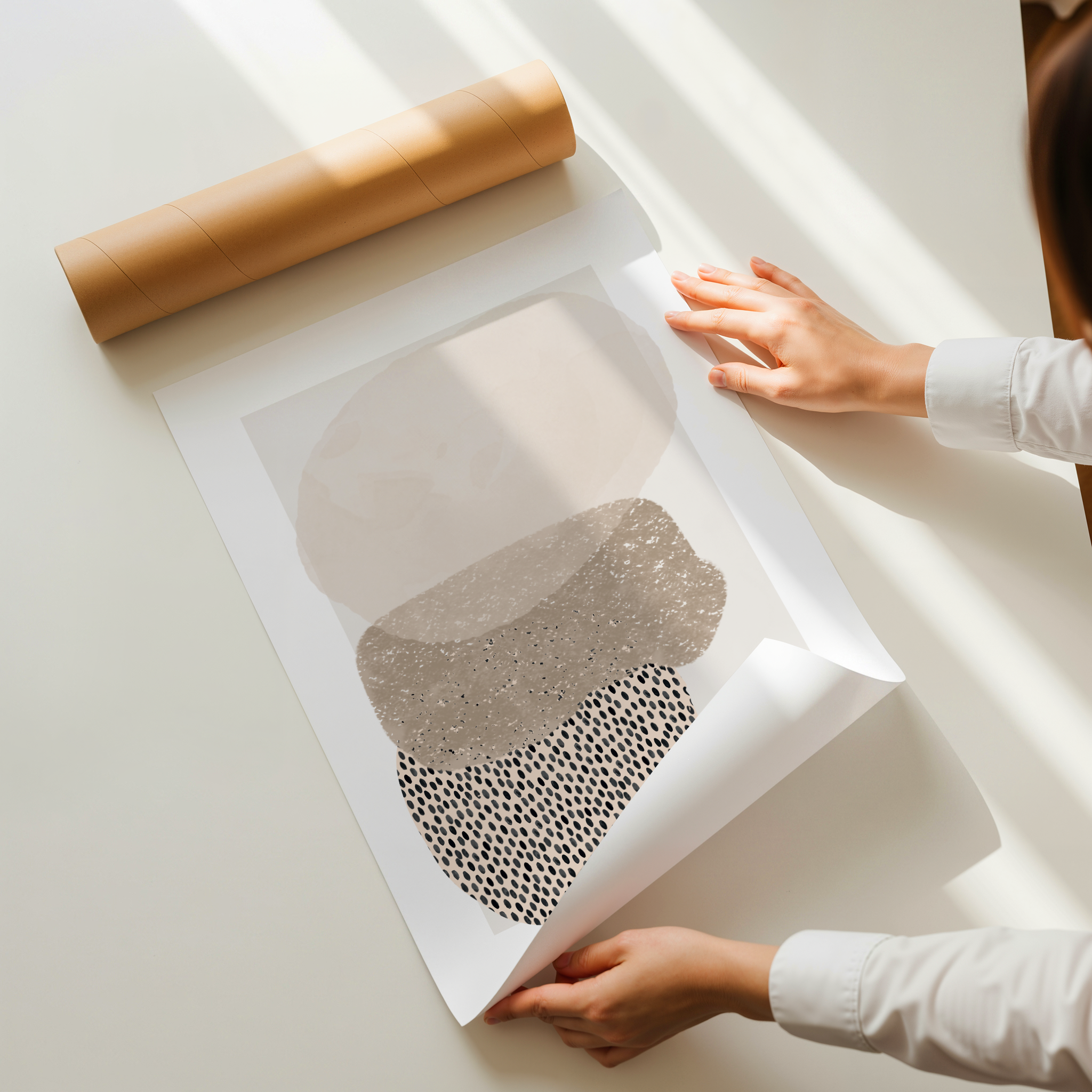 Heleni textured neutral abstract wall art with layered shapes