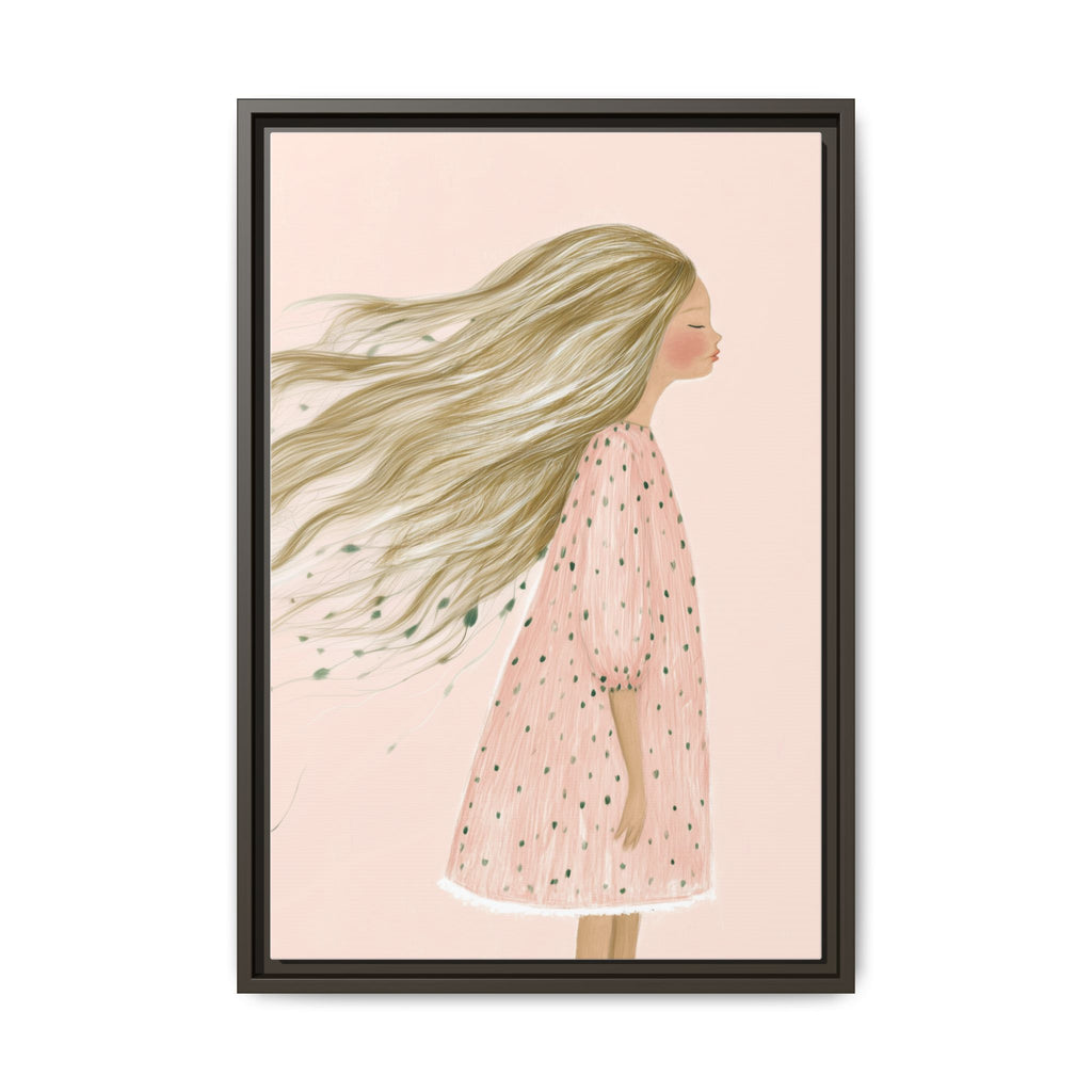 Lunaria framed canvas wall art featuring a soft minimalist girl illustration in blush tones