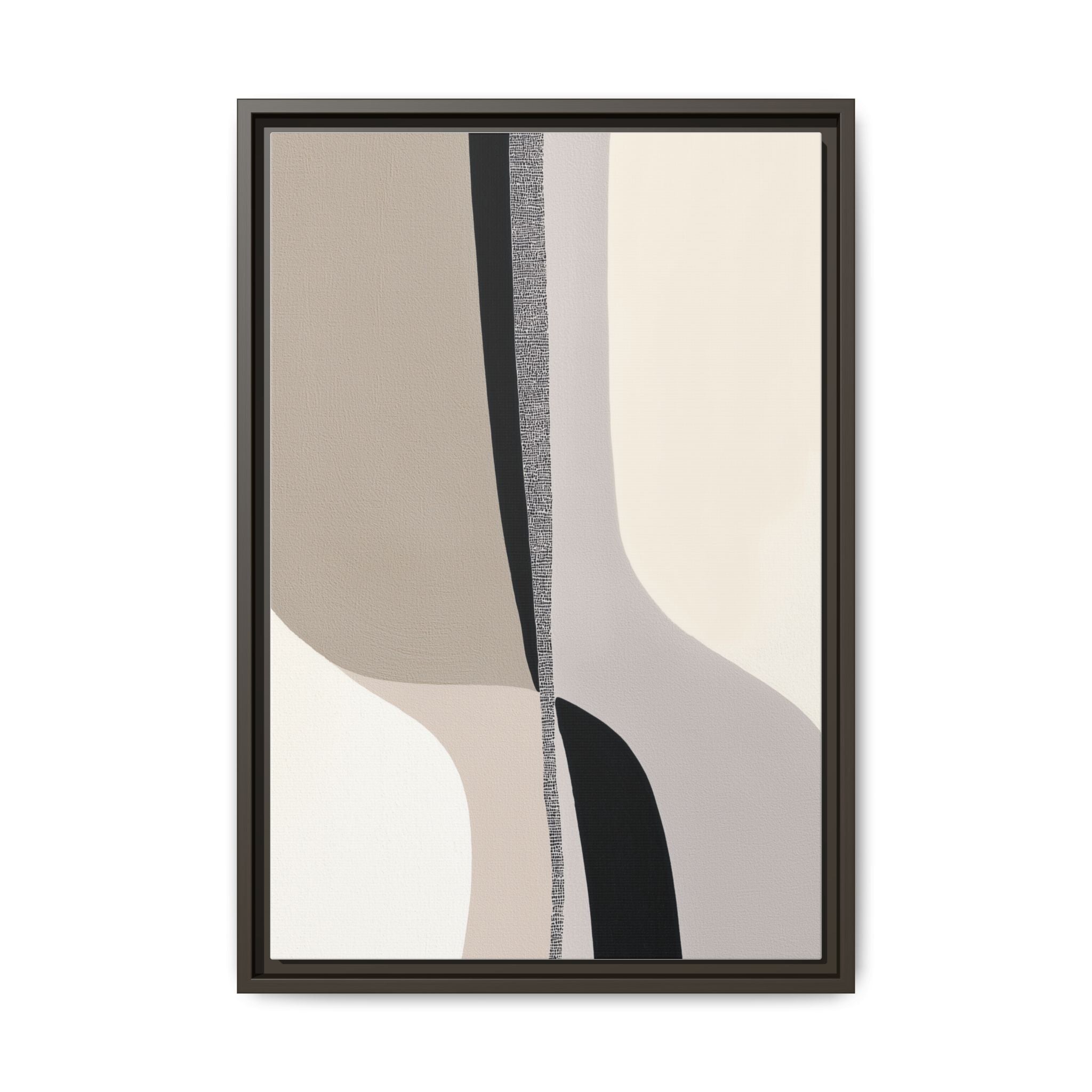 Arvel framed canvas wall art with neutral abstract shapes and textured vertical line