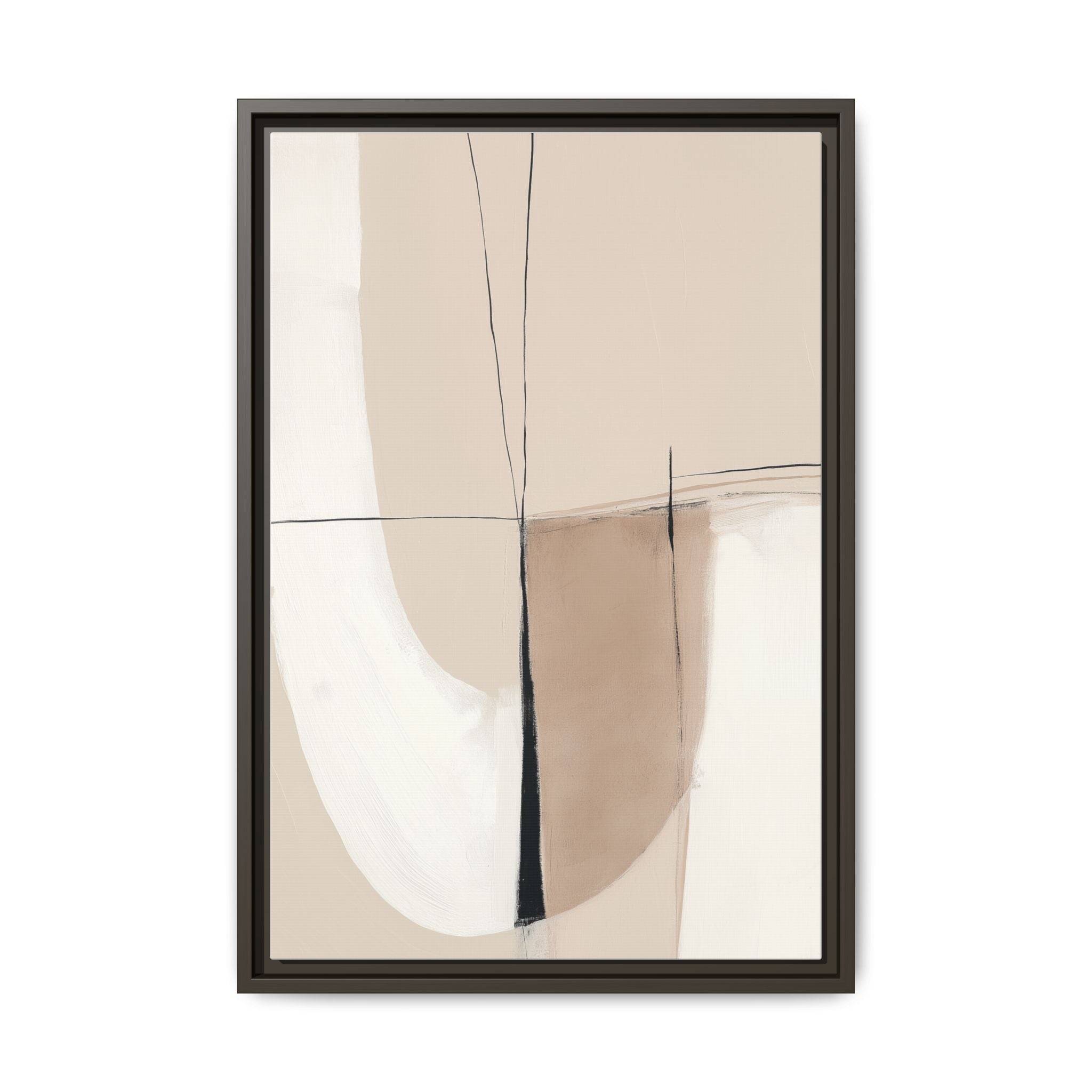 Velot framed canvas wall art with curved abstract shape and fine black lines