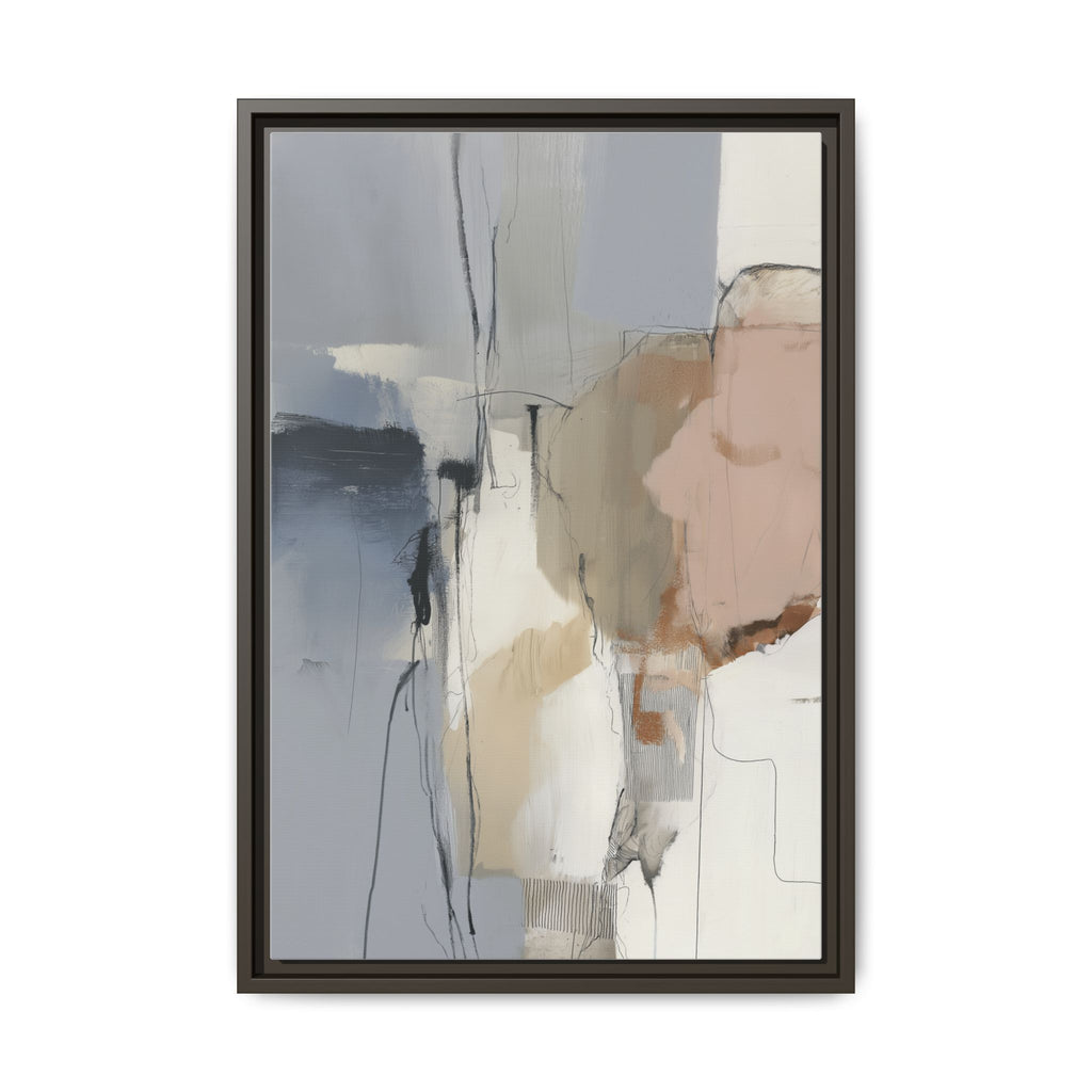Lunare framed canvas abstract artwork with grey, blush and beige tones