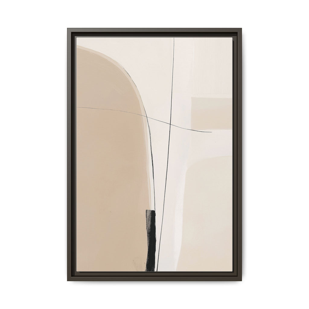 Camis framed canvas wall art featuring neutral abstract shapes with fine black lines