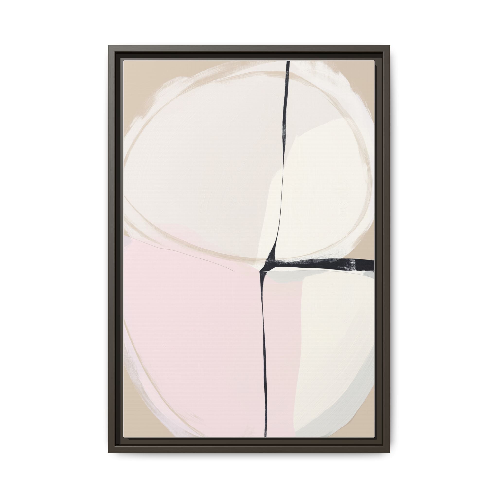 Tar framed canvas wall art with oval abstract shape and intersecting black lines