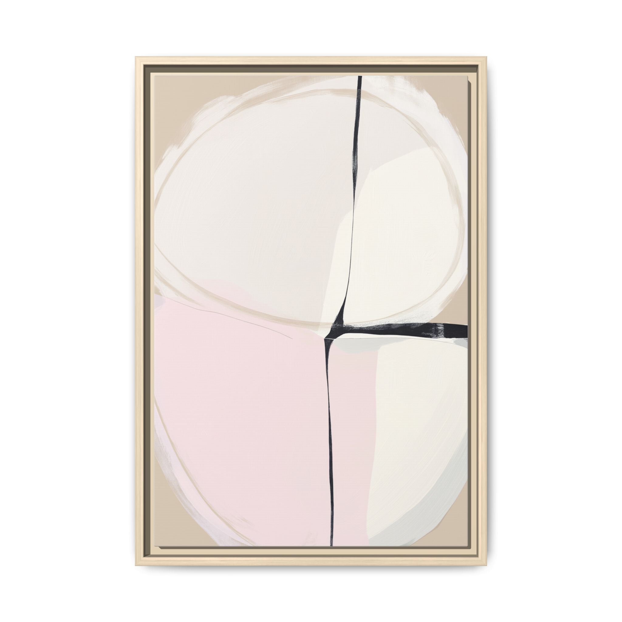 Tar framed canvas wall art with oval abstract shape and intersecting black lines