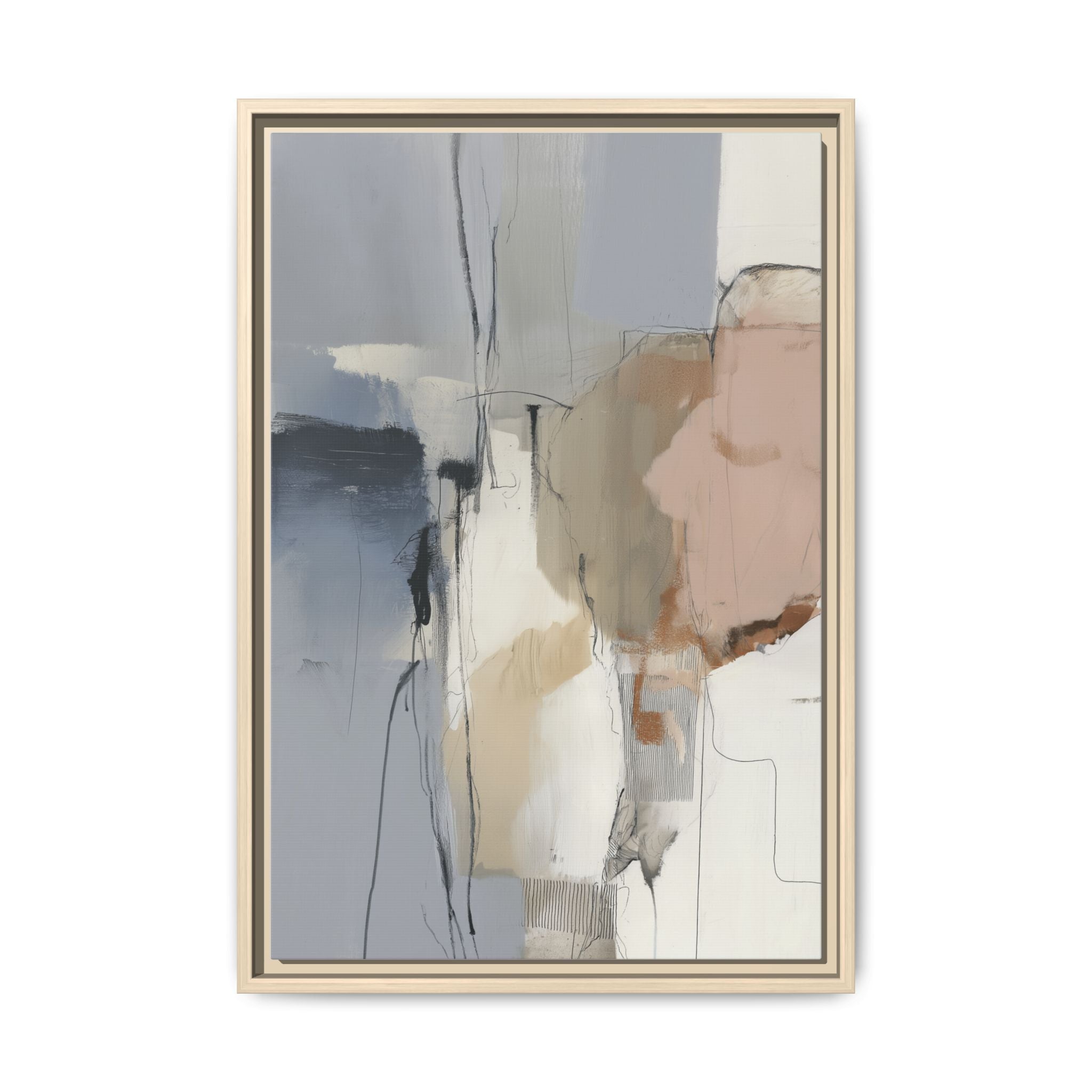 Lunare framed canvas abstract artwork with grey, blush and beige tones