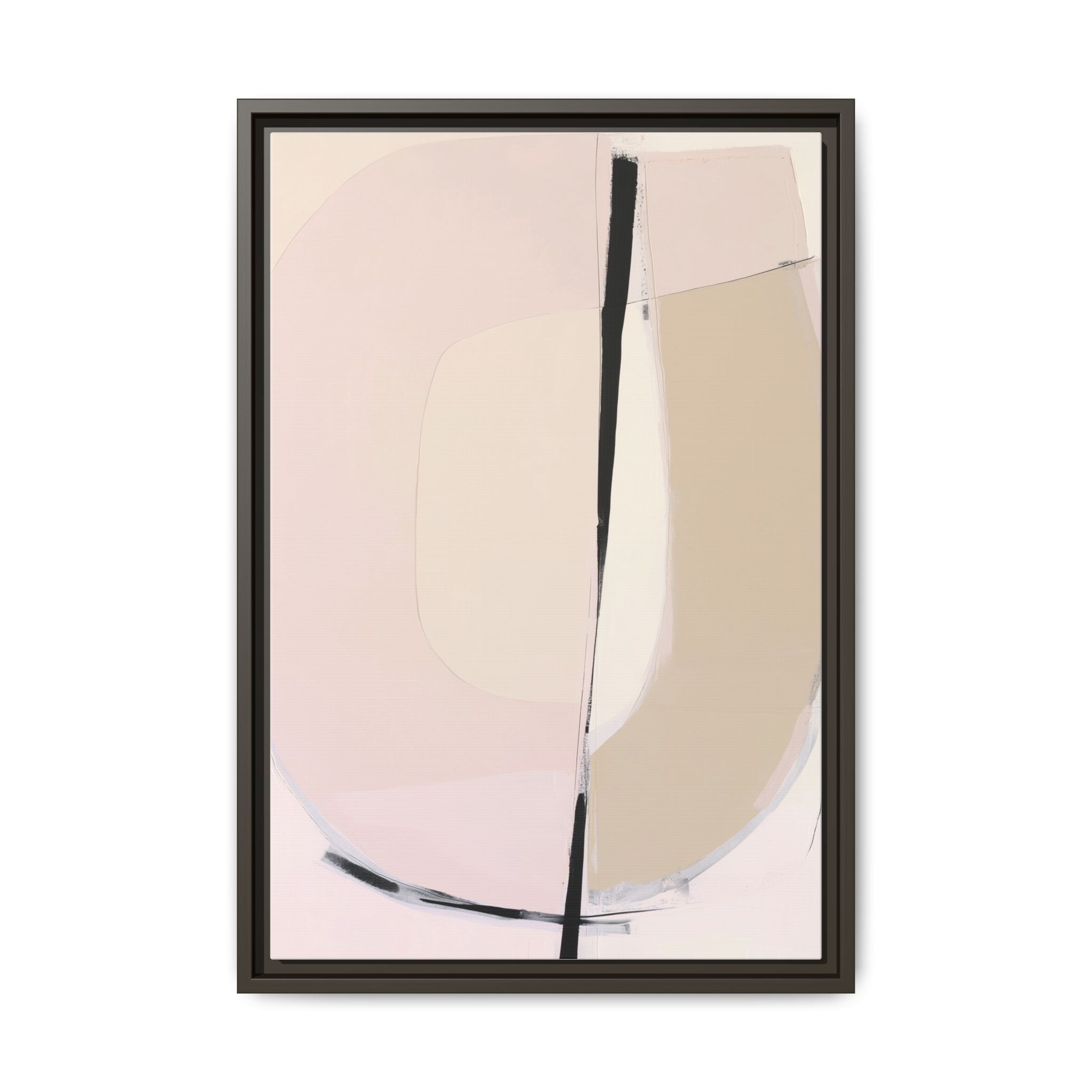 Otiv framed canvas wall art with soft blush abstract shape and bold vertical line