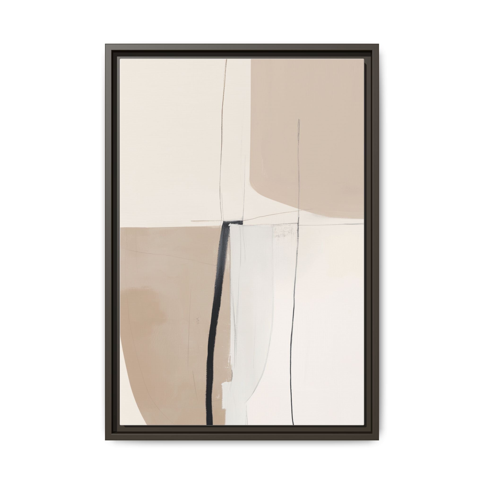Kalvi framed canvas wall art with neutral abstract shapes and fine line details