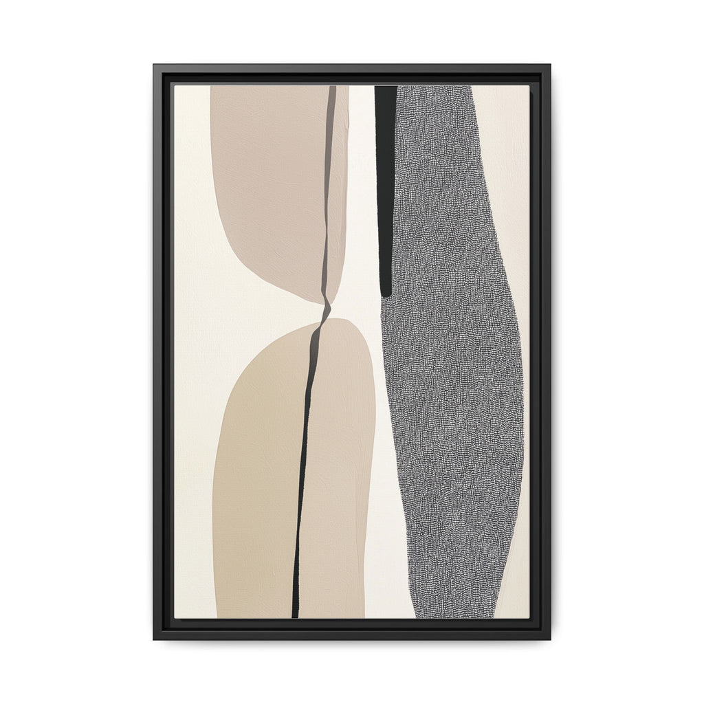 Élodie framed canvas wall art with neutral abstract shapes and textured black element