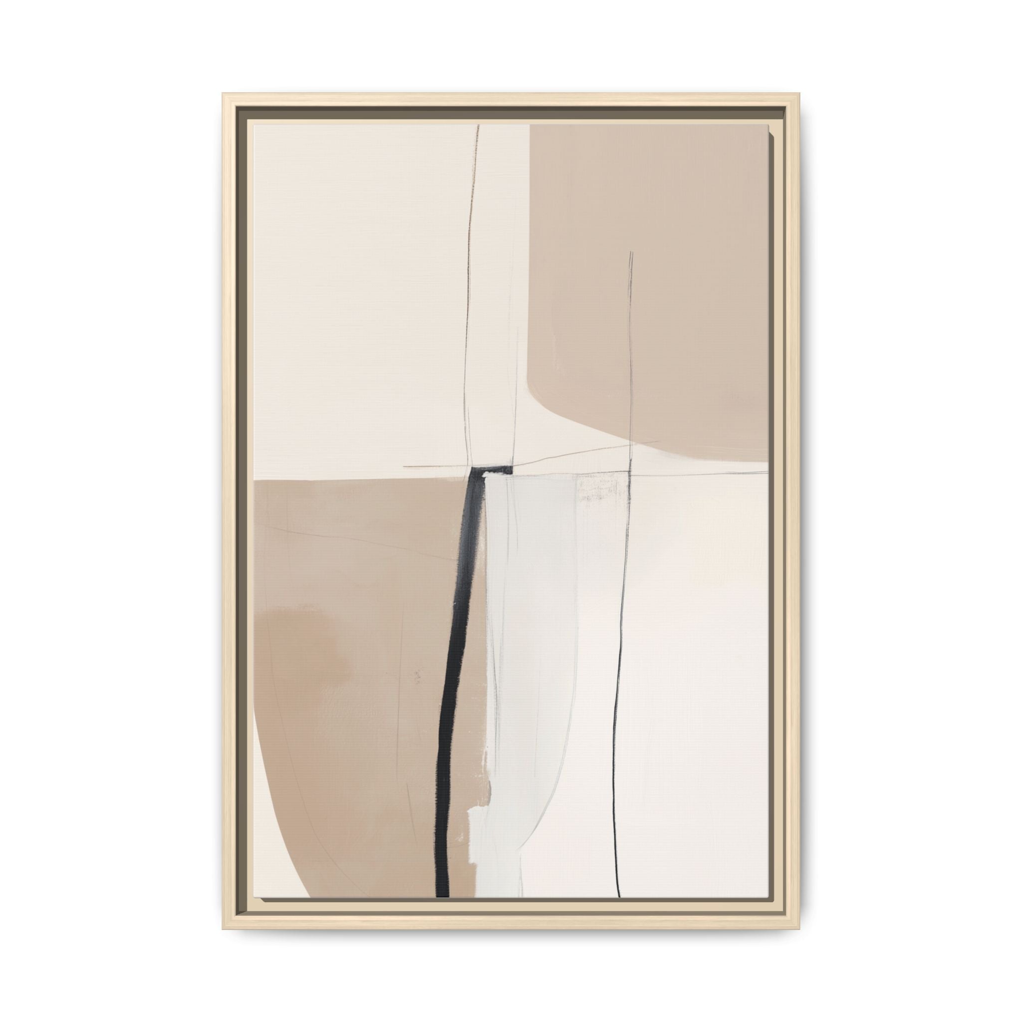 Kalvi framed canvas wall art with neutral abstract shapes and fine line details